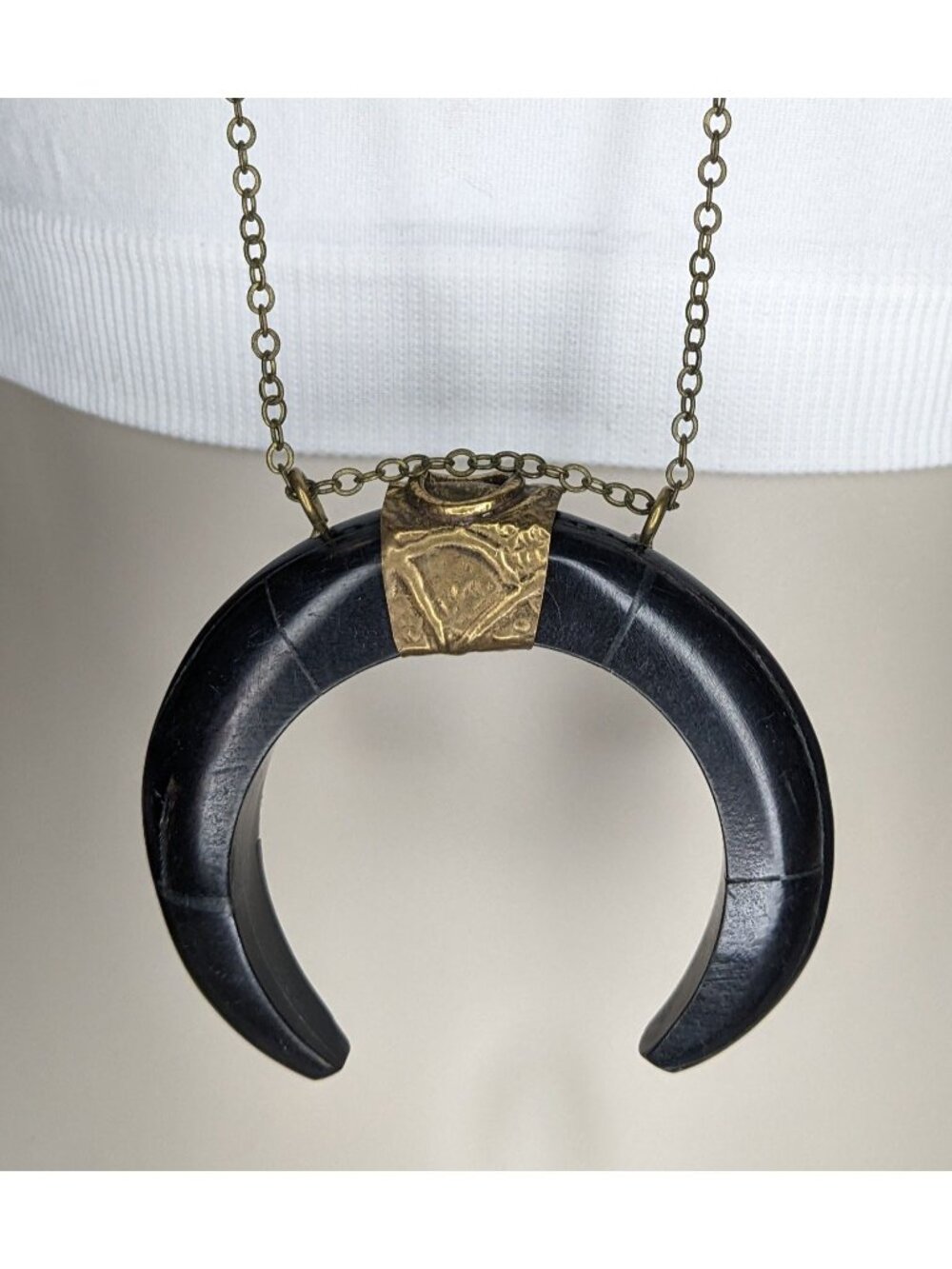 Witchy Vintage Ox Horn Crescent Moon Pendant Necklace Tribal Boho Statement Jewe